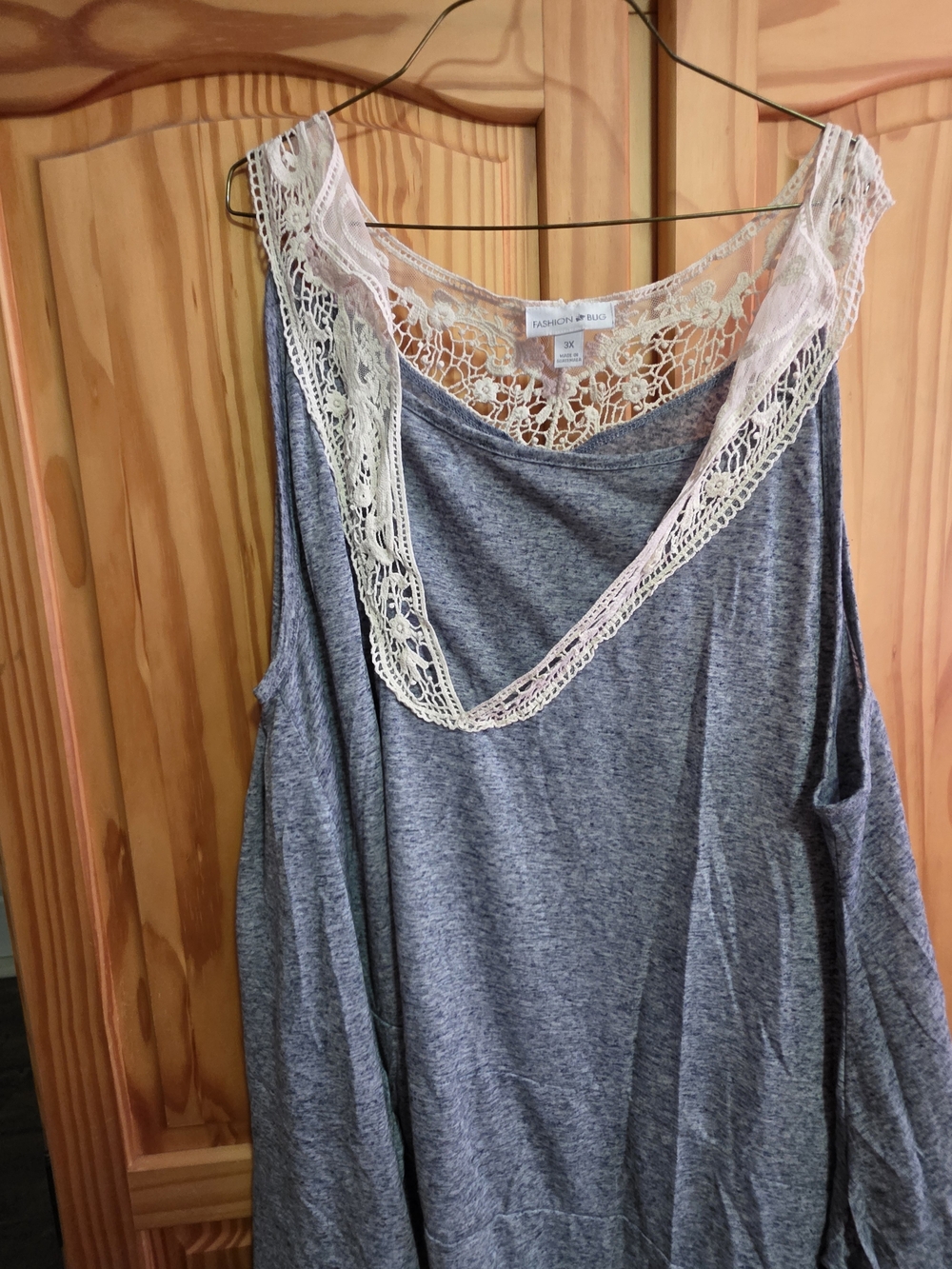 Fashion Bug Blue Tank Top with Ivory Lace Yoke
